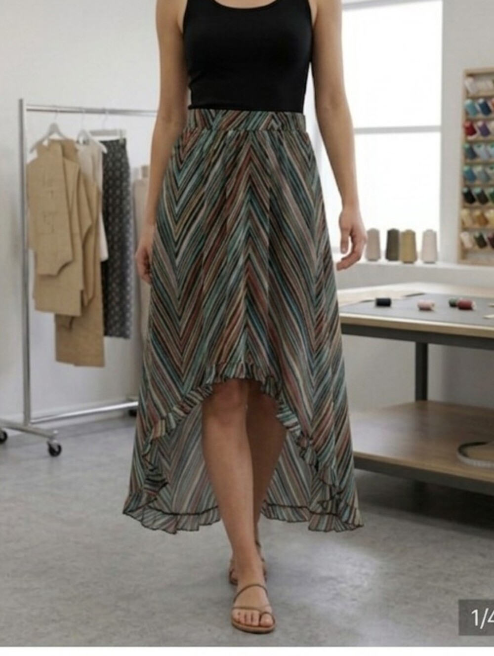 No Boundaries High-Low Striped Maxi Skirt in Teal, Rust, Black